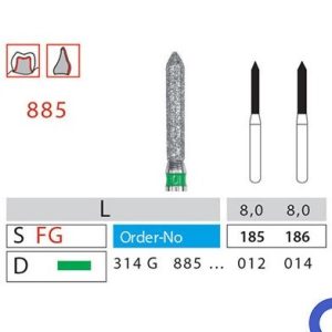 فرز الماسی مدل استوانه‌ای با نوک مورب توربین - Chamfer Dental Diamond Bur 885