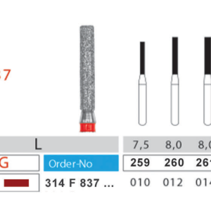 فرز الماسه دیاتیز استوانه ای ته صاف دور قرمز 837-Diatiz Dental Diamond Burs Flat End Cylinder 837