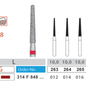 فرز الماسه دیاتیز مخروطی ته صاف دور قرمز 848-Diatiz Flat Taper Dental Diamond Bur 848